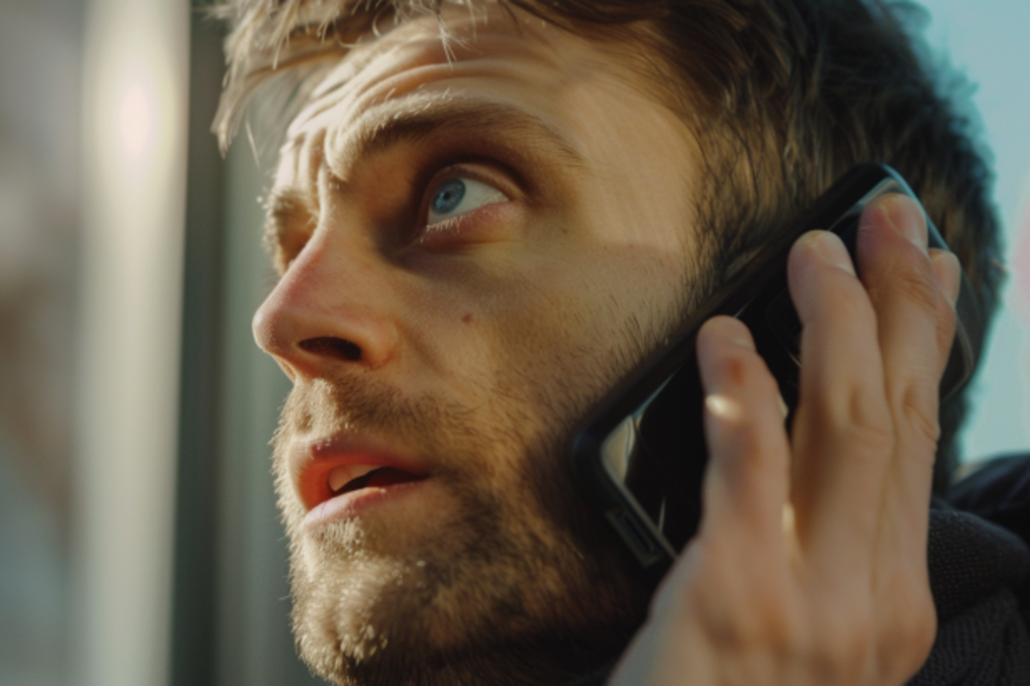 Un hombre sobresaltado en una llamada telefónica | Fuente: Midjourney