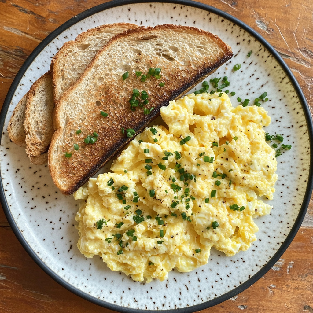 Huevos y tostadas en un plato | Fuente: Midjourney