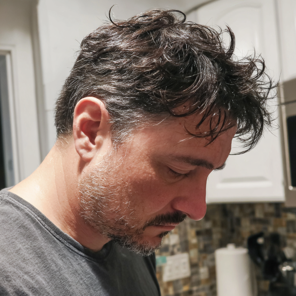 Un uomo sconvolto in piedi in una cucina Fonte: Midjourney