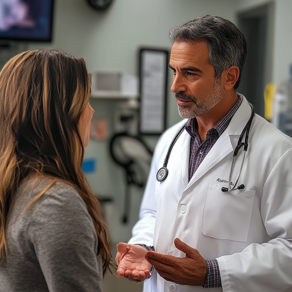 Médico veterinario conversando con su hermana en su consulta | Fuente: Midjourney