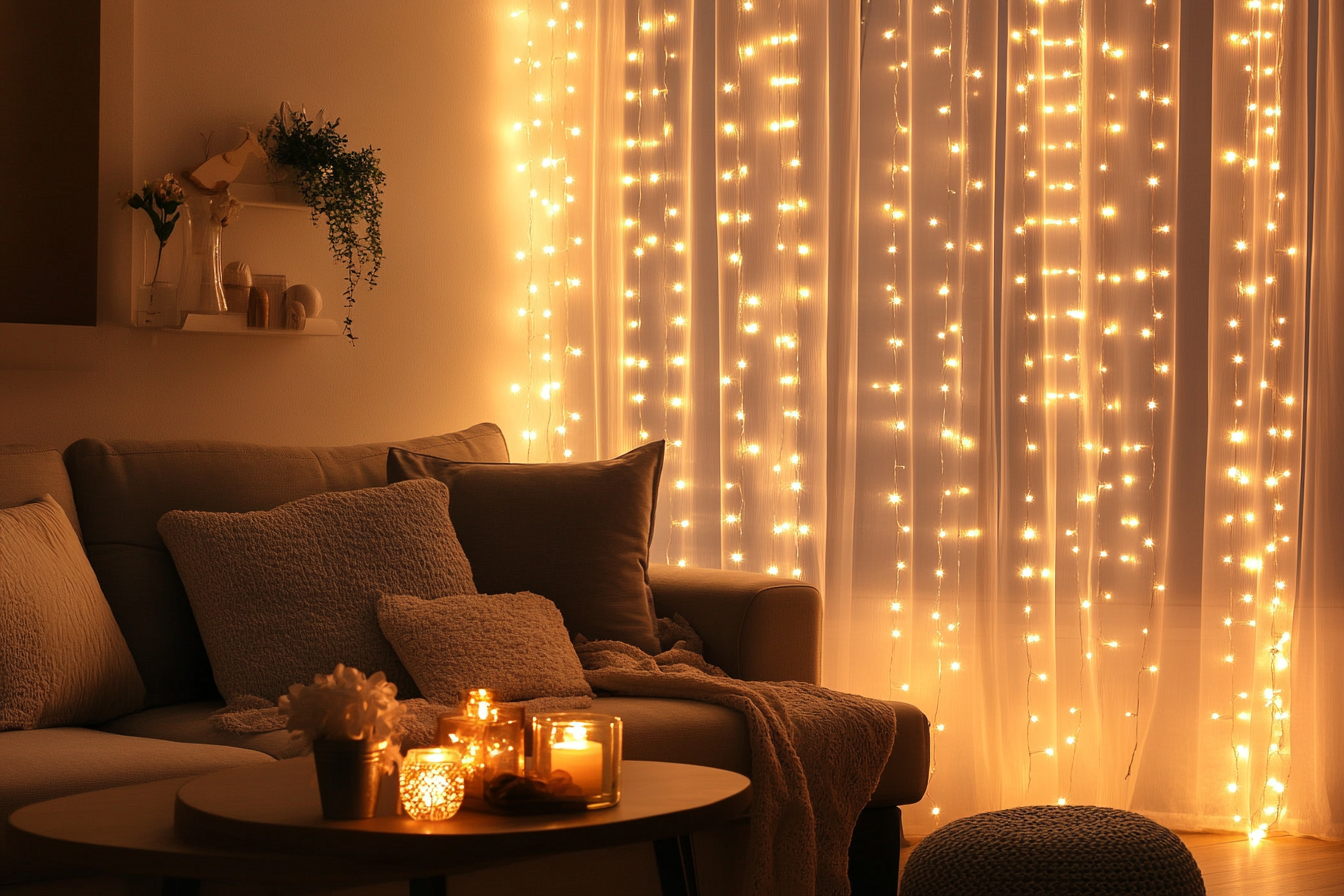 Un salón decorado con luces de hadas | Fuente: Midjourney