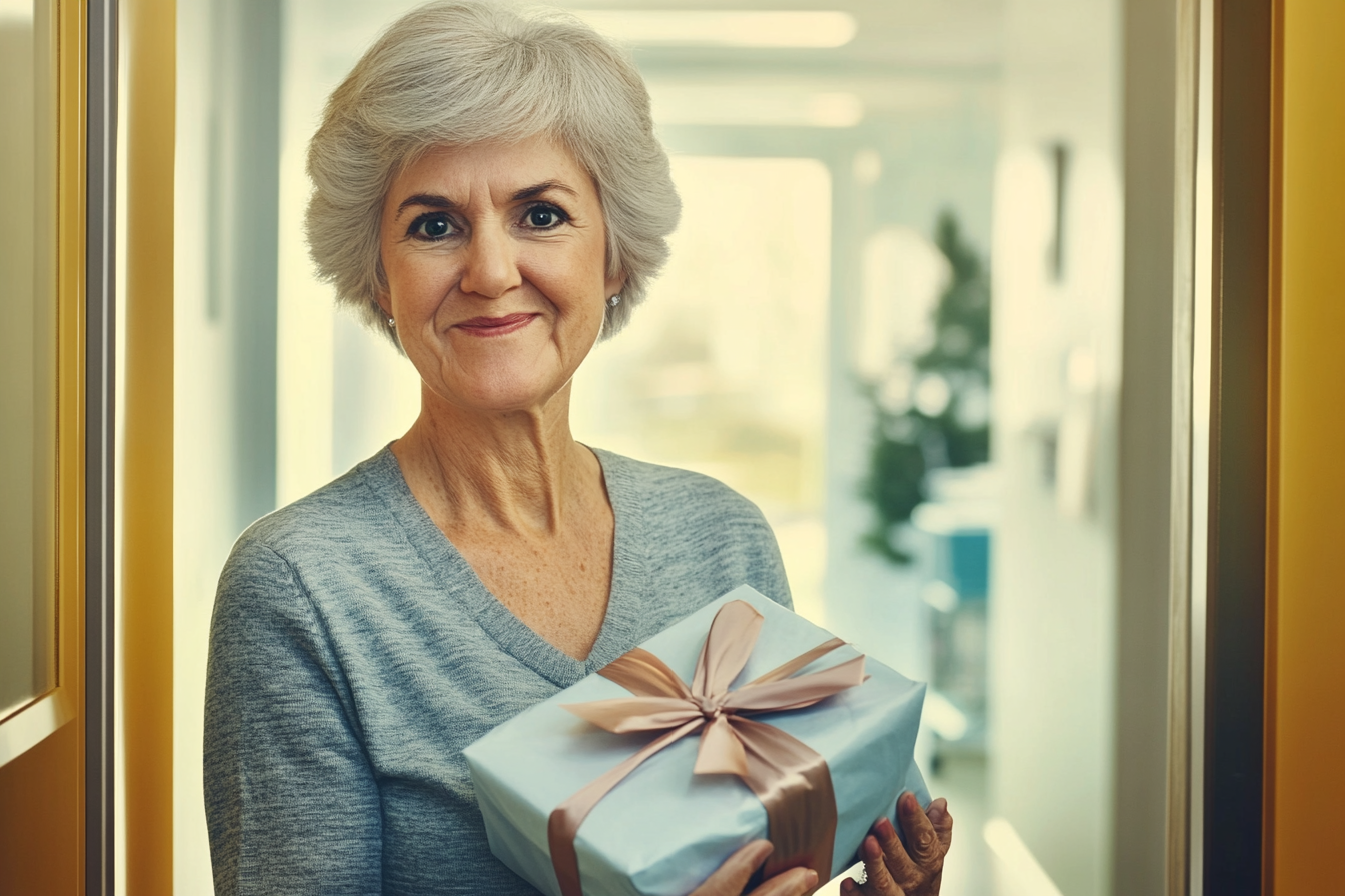 Una mujer con un regalo en la mano | Fuente: Midjourney