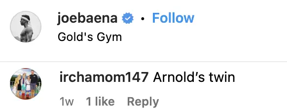 "El mellizo de Arnold" | Comentario de un usuario en el post de Instagram de Joseph Baena | Foto: instagram.com/joebaena