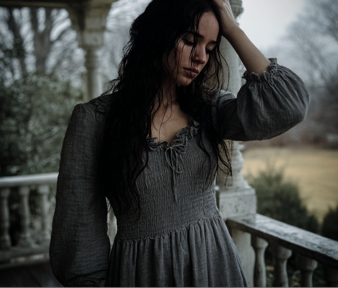 Una mujer emocionada de pie con la mano en la cabeza | Fuente: Midjourney