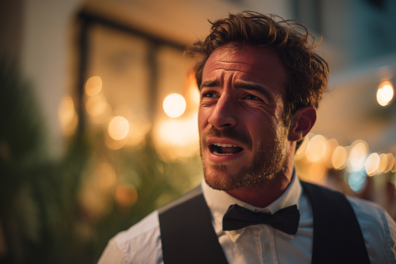 Un hombre hablando en su boda | Fuente: Midjourney