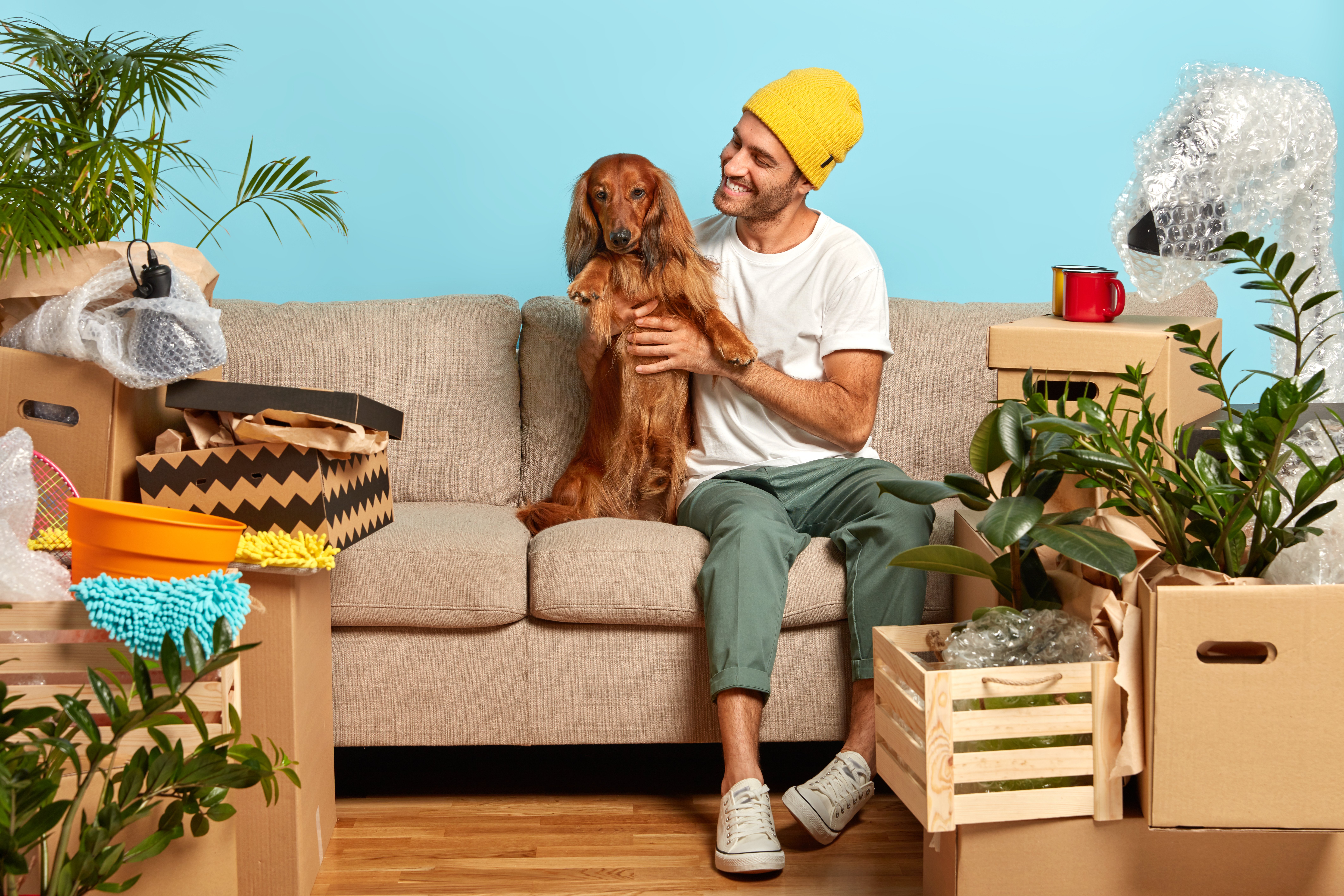 Hombre con perro en sofá. | Foto: Shutterstock