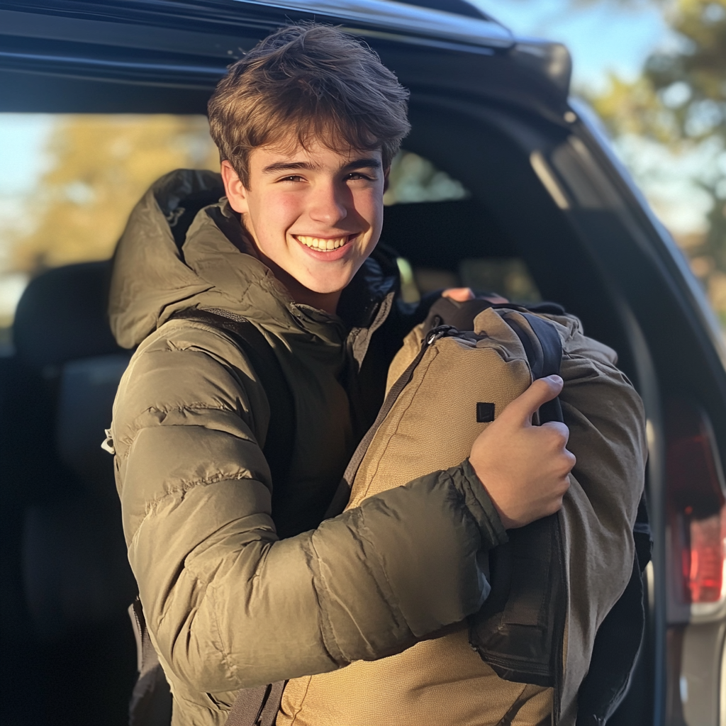 Un niño con una bolsa en la mano | Fuente: Midjourney