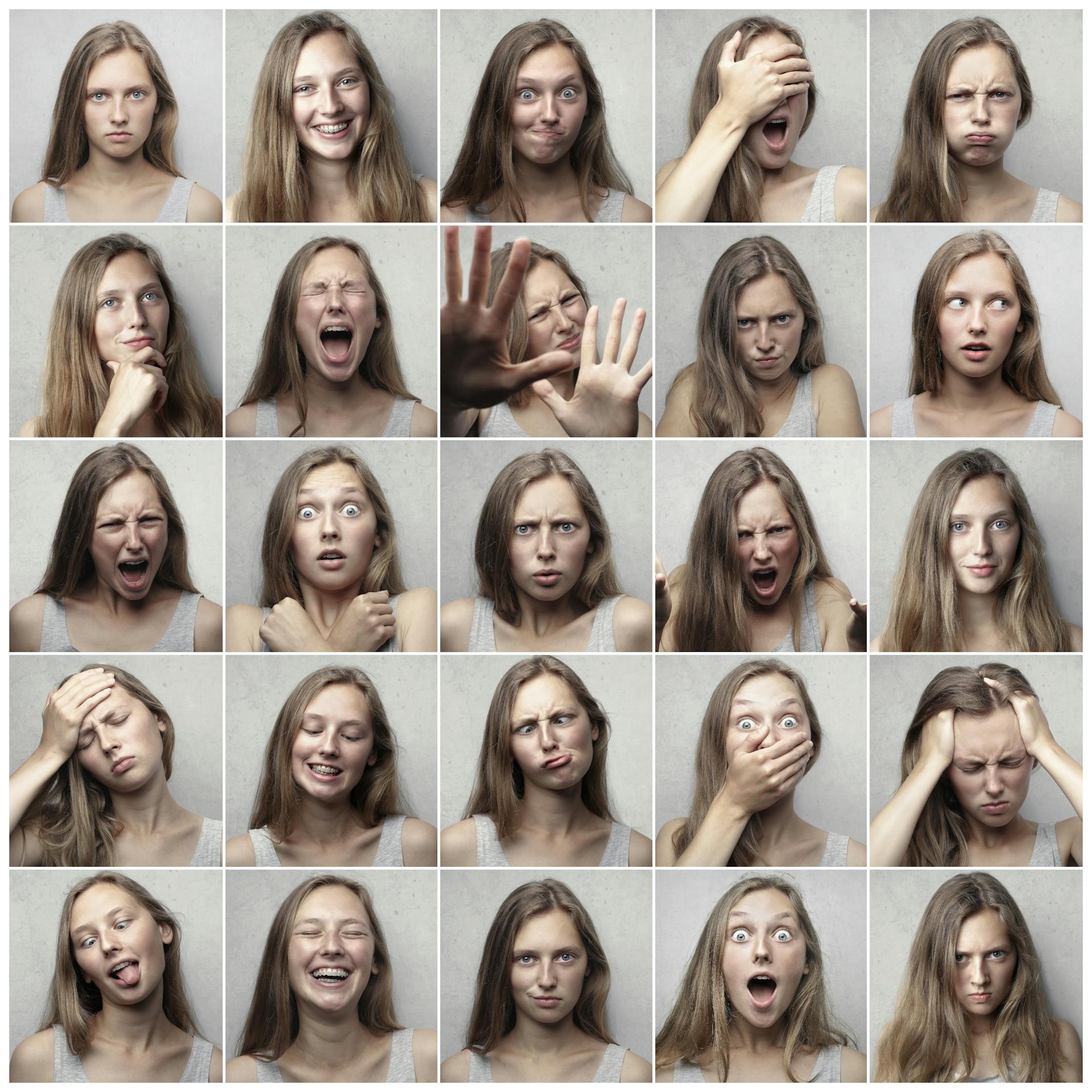 Collage de una mujer mostrando diferentes expresiones faciales | Fuente: Pexels