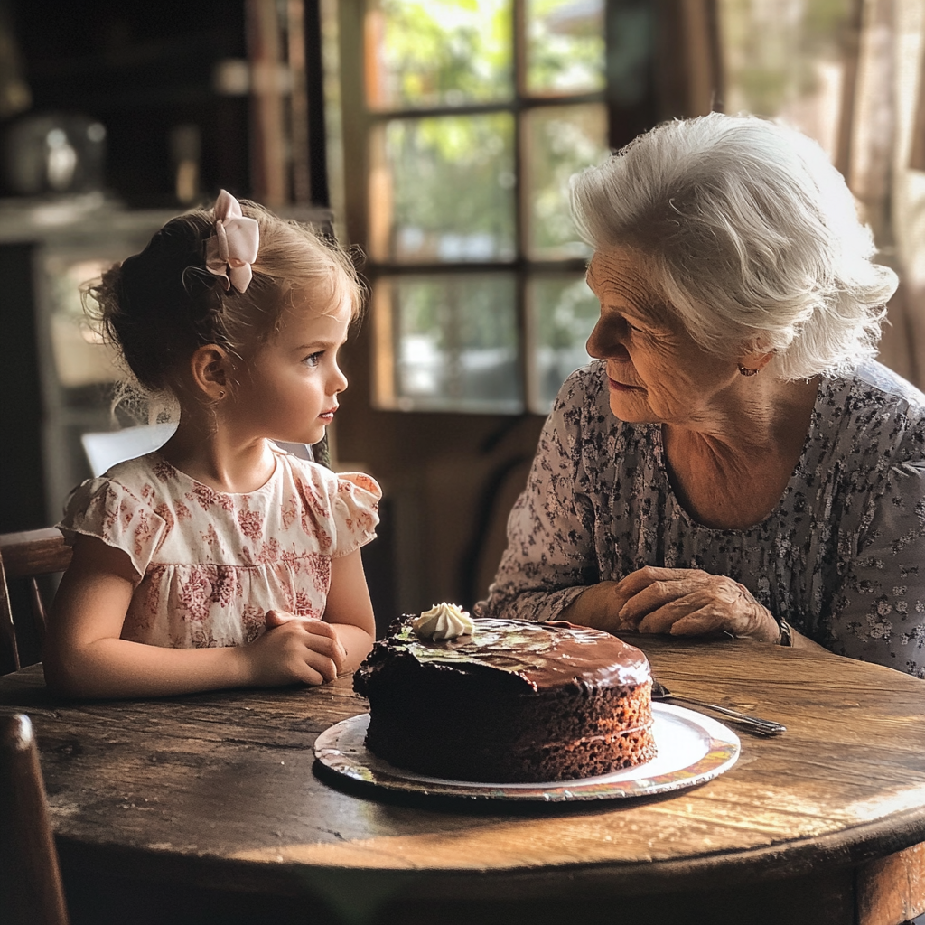 Una niña y una anciana sentadas a la mesa | Fuente: Midjourney