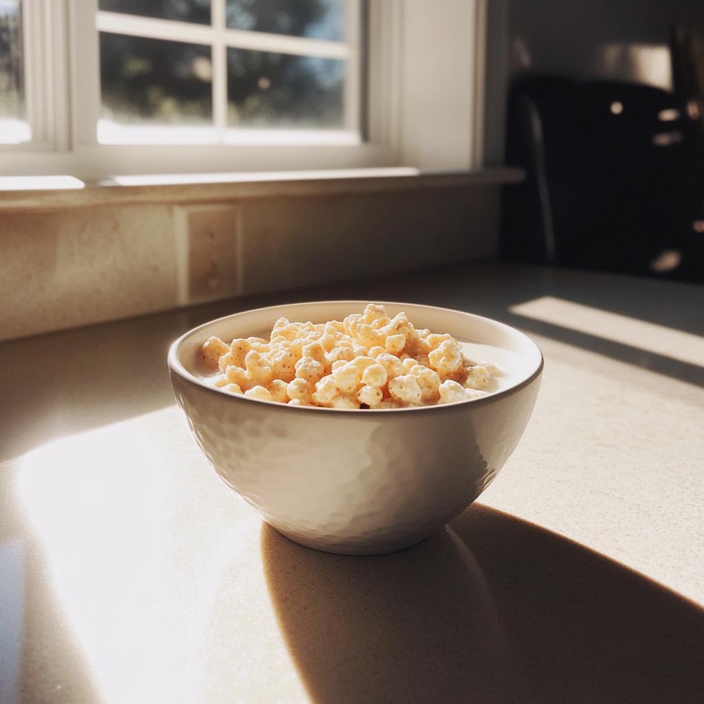 Un bol de cereales en la encimera de la cocina | Fuente: Midjourney
