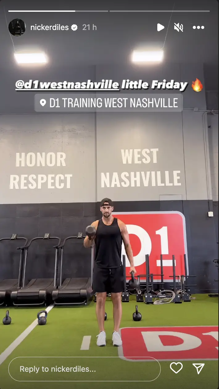 Nic Kerdiles entrenando en el gimnasio, en una publicación fechada el 22 de septiembre de 2023 en Instagram Stories