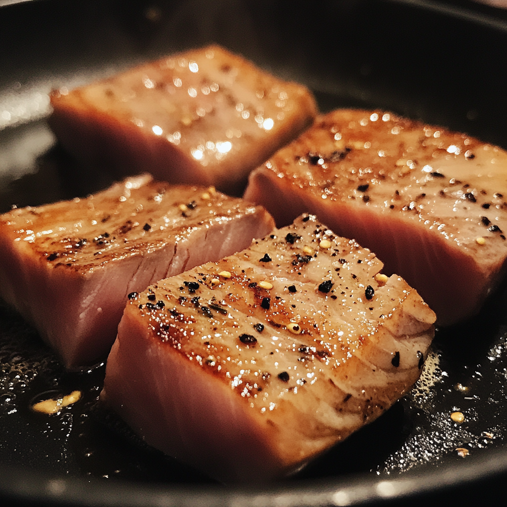 Filetes de atún en la sartén | Fuente: Midjourney