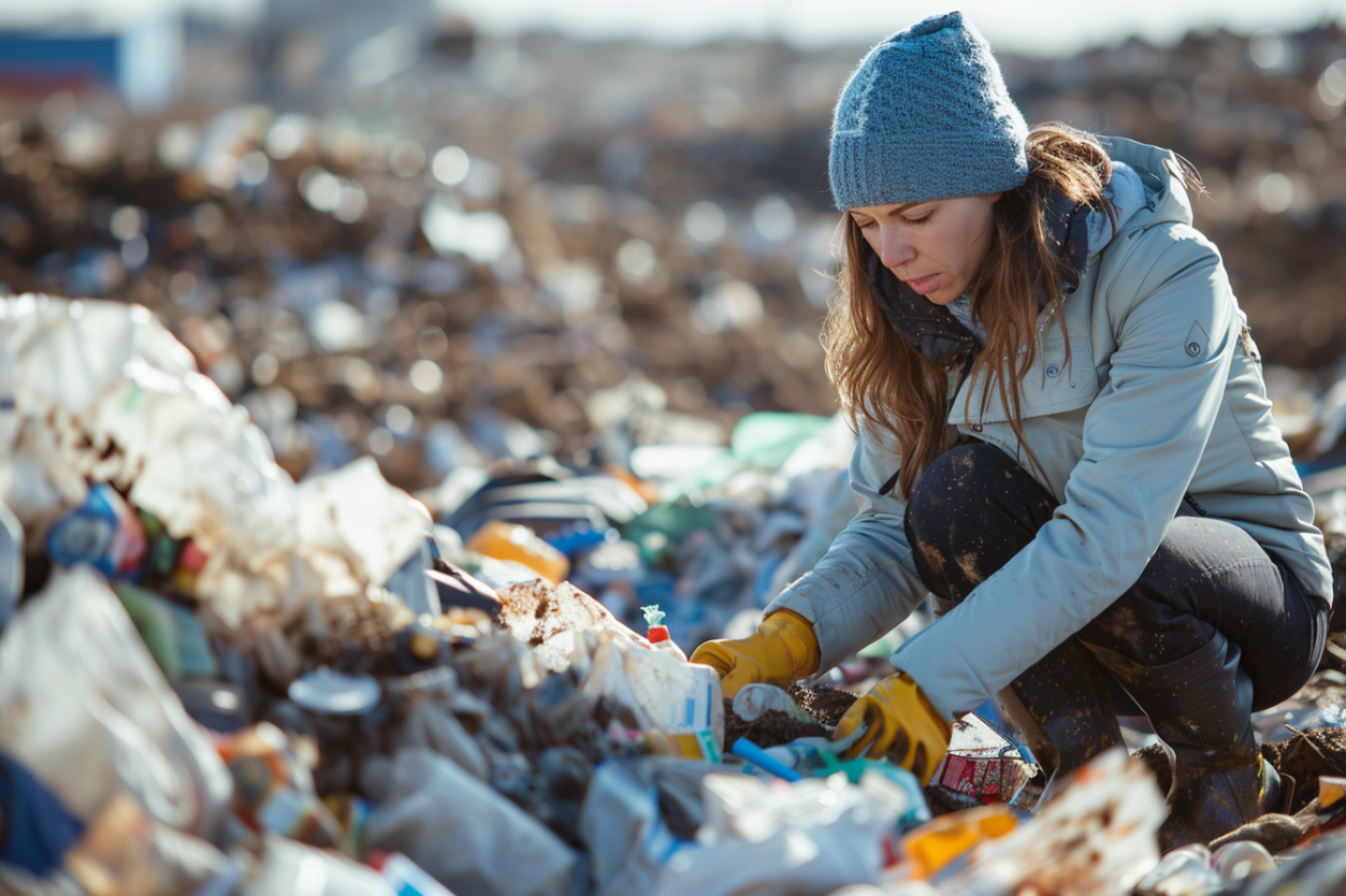 Una mujer buscando entre la basura de un vertedero | Fuente: MidJourney