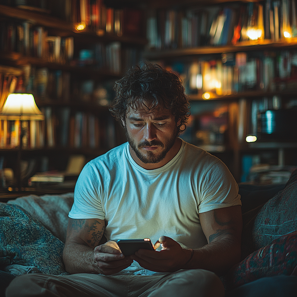 Un hombre preocupado mirando su teléfono | Fuente: Midjourney