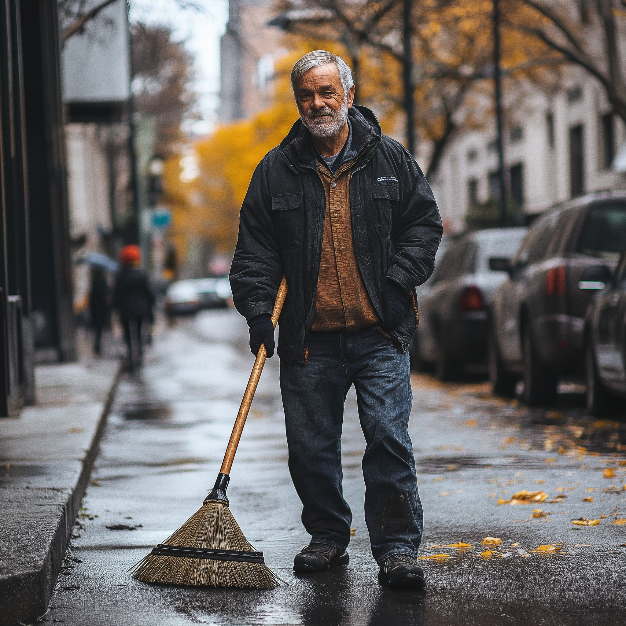 Un anciano barriendo las calles por la mañana | Fuente: Midjourney