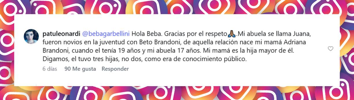Patu Leonardi le responde a una usuaria de Instagram | Fuente: Instagram/patuleonardi
