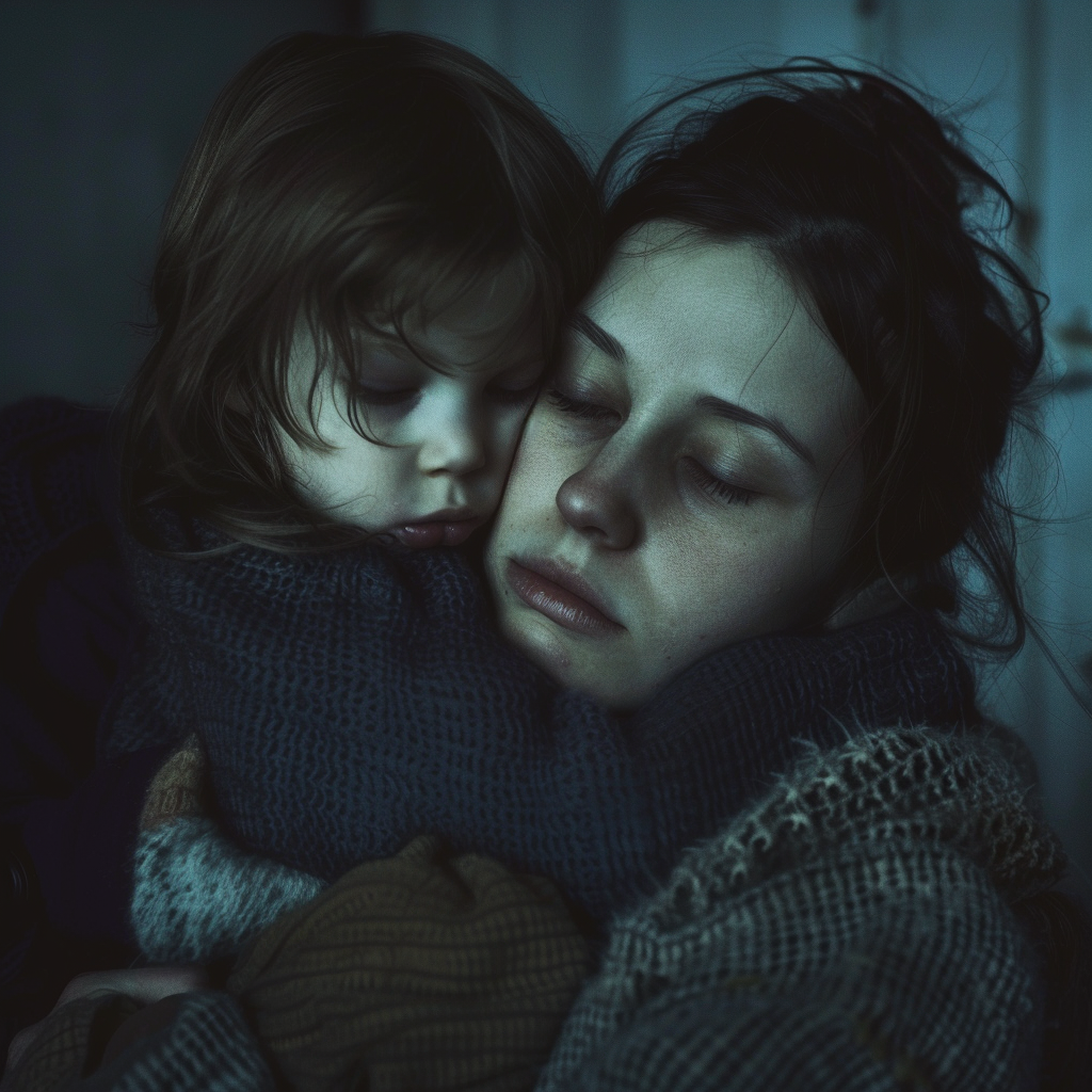 Primer plano de una mujer abrazando a su hijo | Fuente: Midjourney