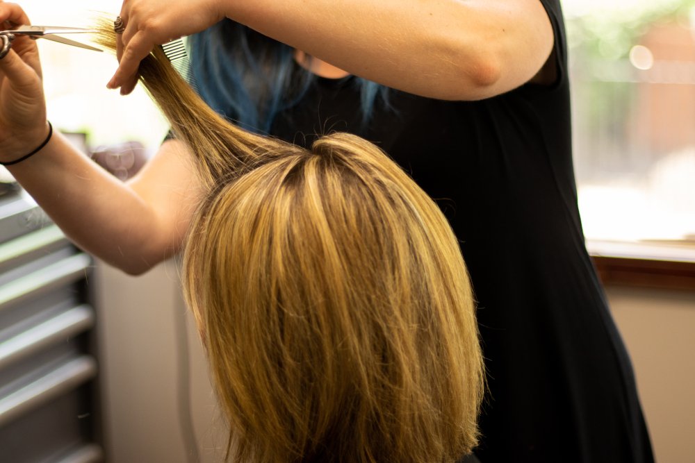Estilista profesional cortando el cabello de la clienta. | Foto: Shutterstock