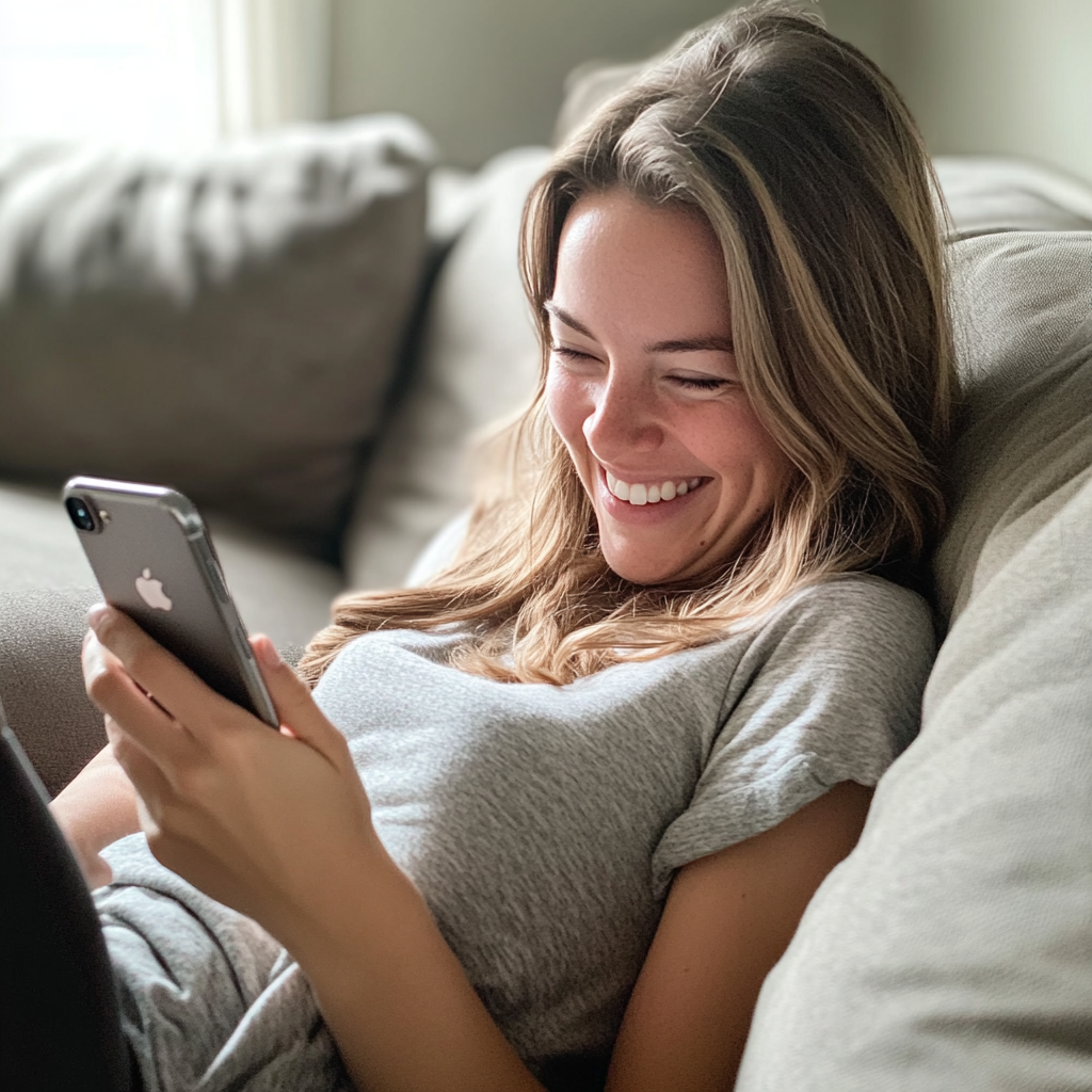 Mujer feliz en una llamada FaceTime | Fuente: Midjourney