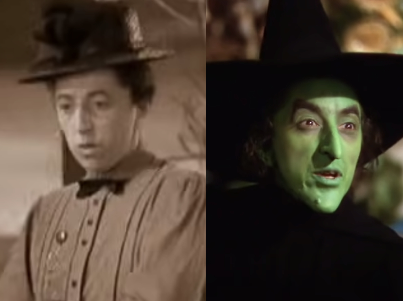 Margaret Hamilton como Miss Gulch | Margaret Hamilton como La Malvada Bruja del Oeste | Fuente: YouTube/AllanFisch/WarnerBros.Entertainment