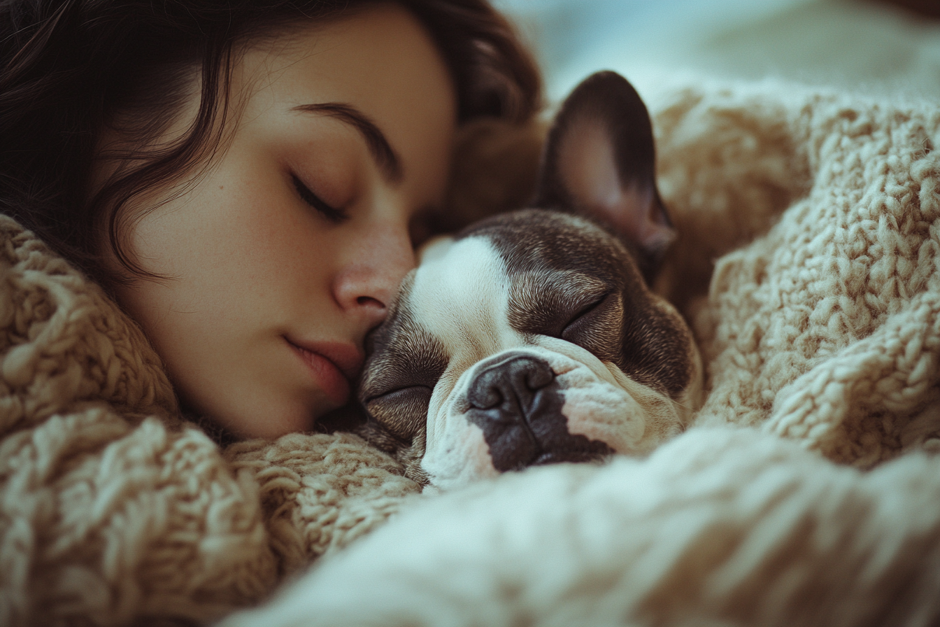 Mujer durmiendo junto a su querido perro | Fuente: Midjourney