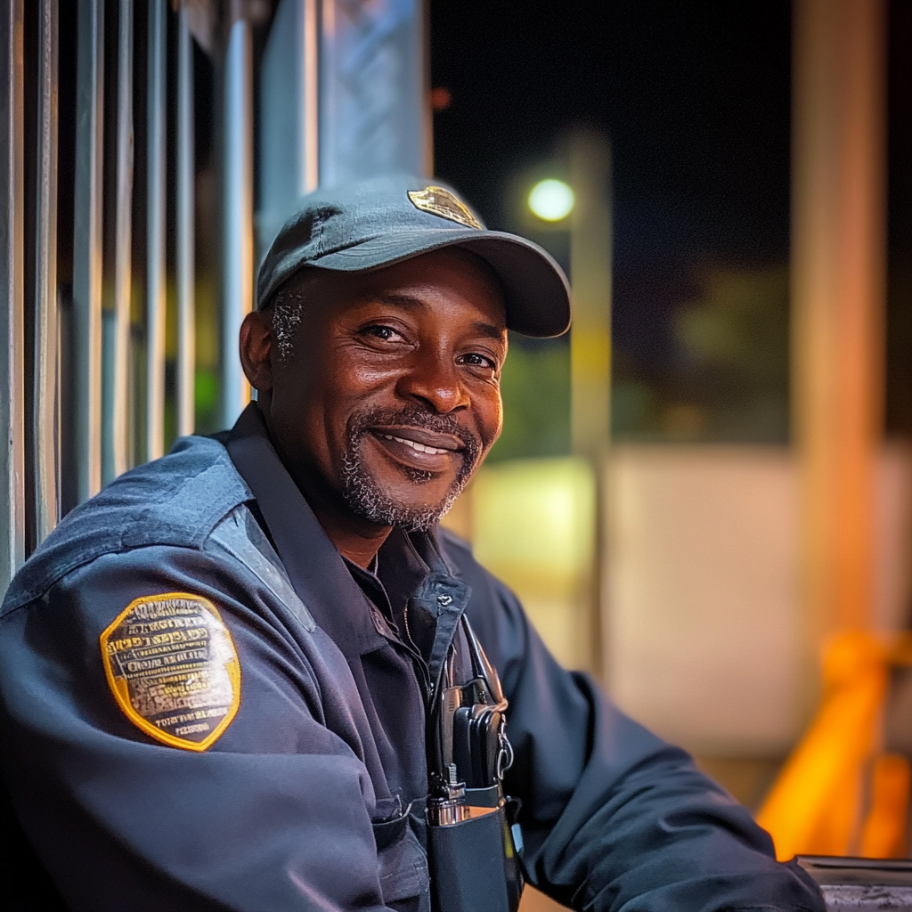 Un guardia de seguridad sonriente | Fuente: Midjourney
