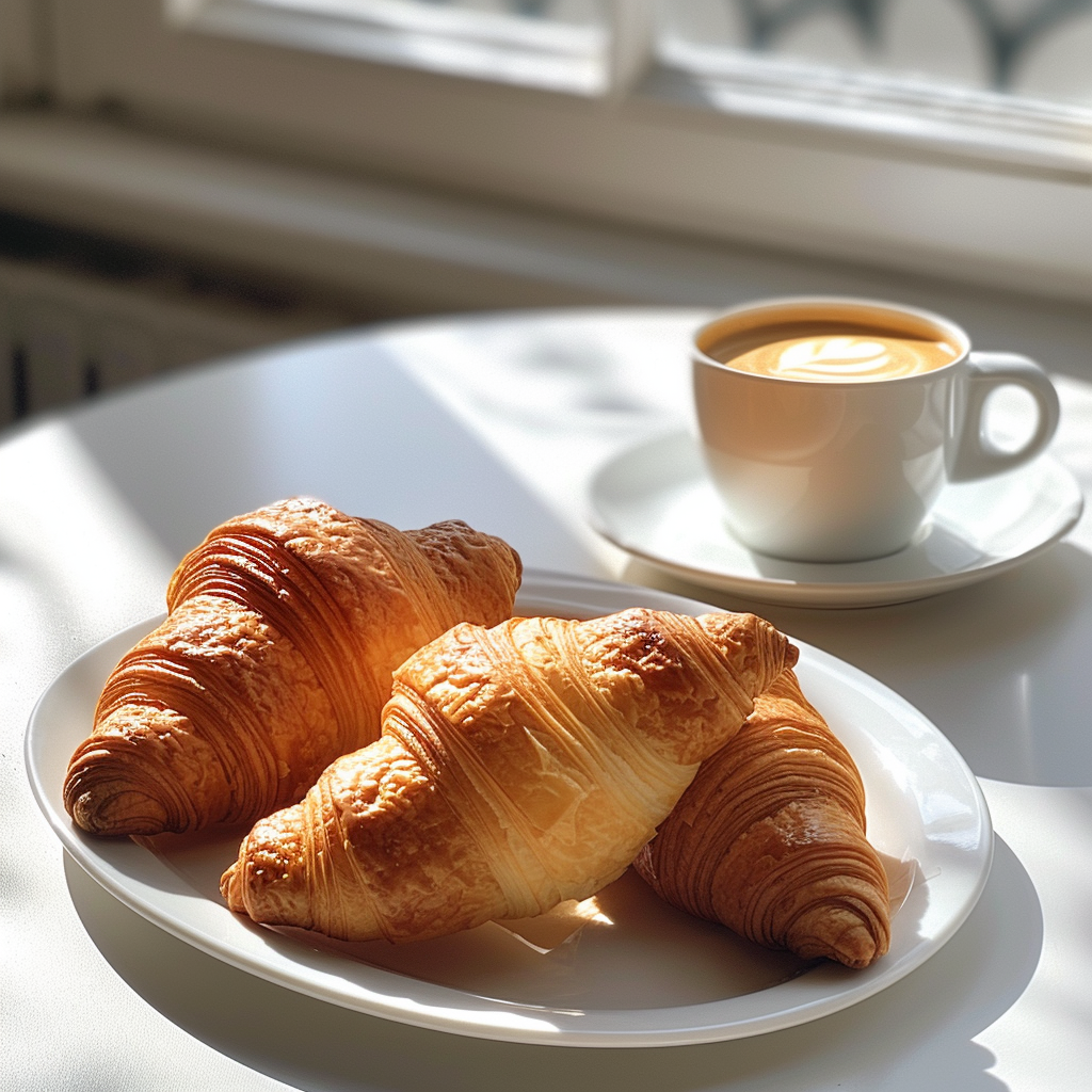 Croissants y café sobre una mesa | Fuente: Midjourney