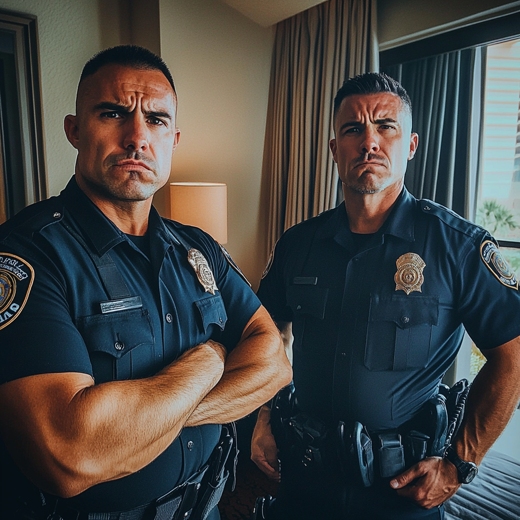 Dos policías en una habitación de hotel | Fuente: Midjourney