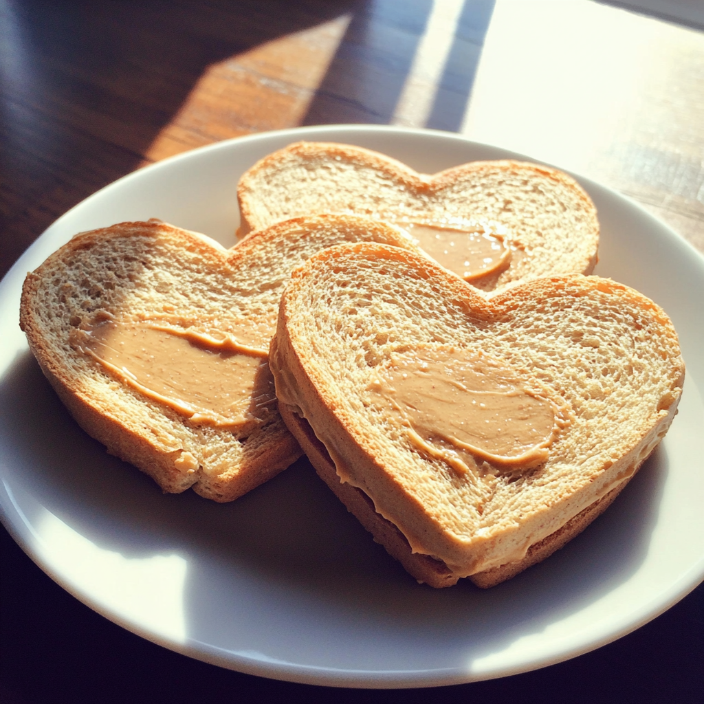 Bocadillos de mantequilla de cacahuete en forma de corazón | Fuente: Midjourney
