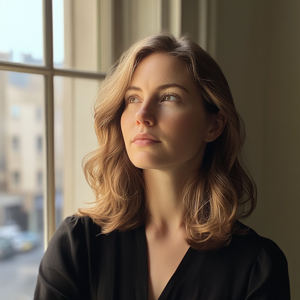 Una mujer mirando por la ventana | Fuente: Midjourney