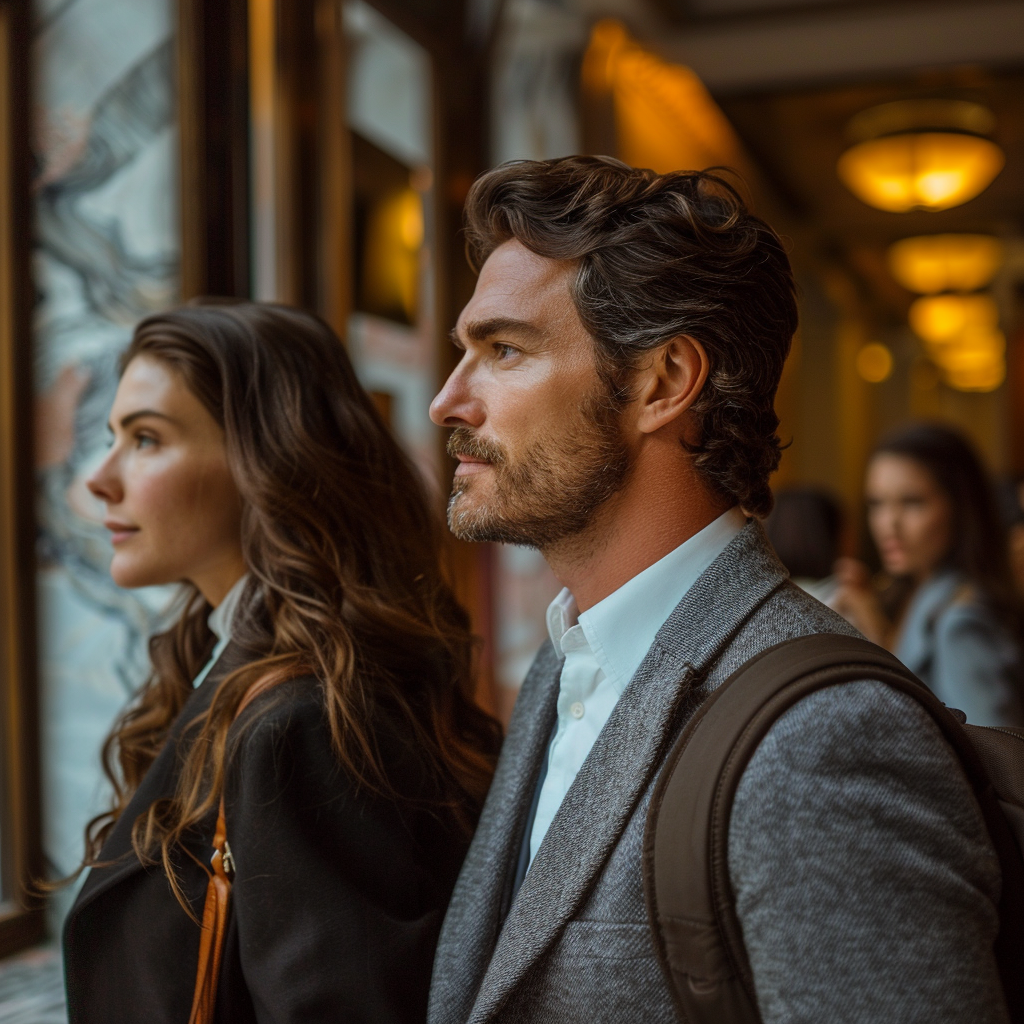 Un hombre y una mujer mirando por la ventana | Fuente: Midjourney