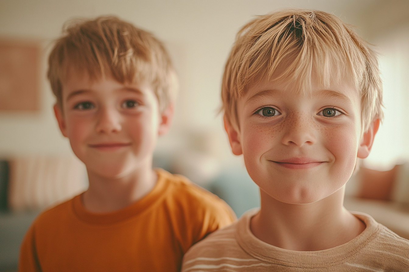 Dos niños de pie juntos | Fuente: Midjourney