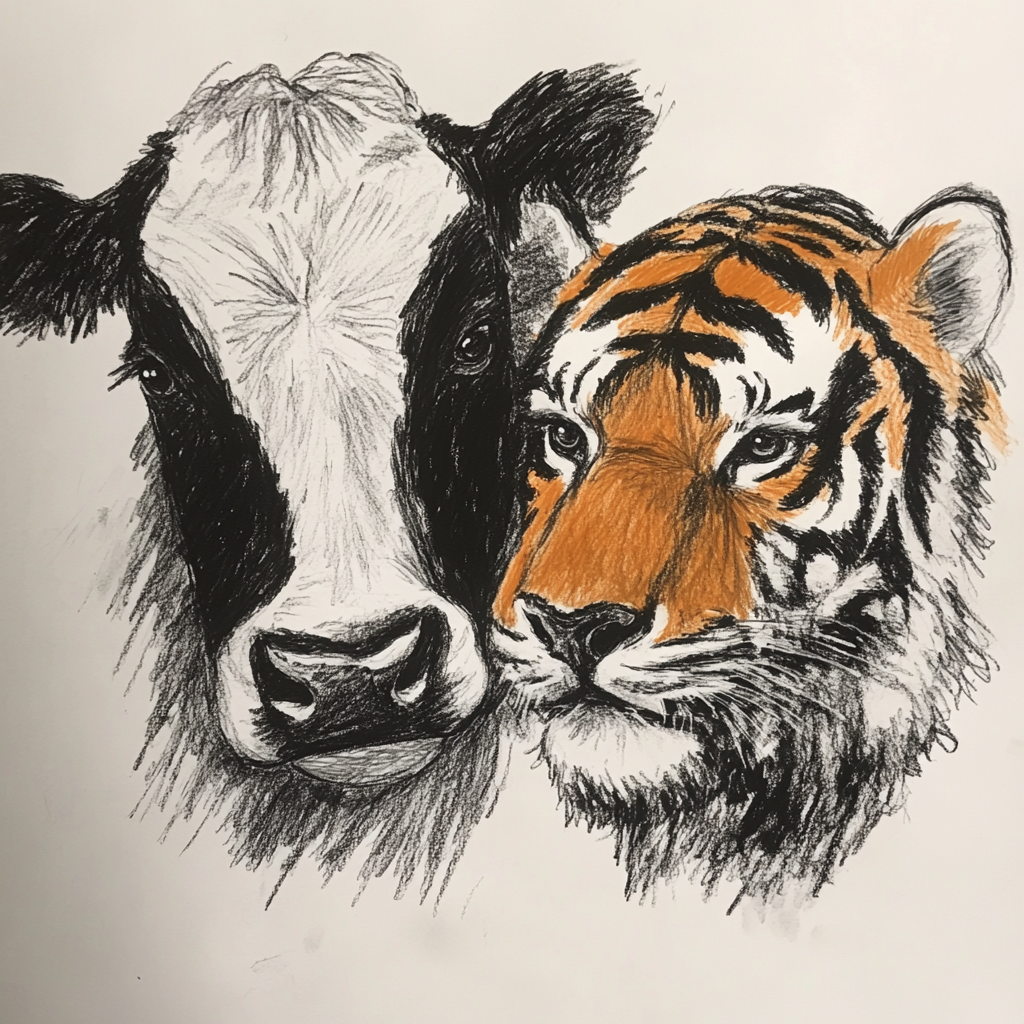 Dibujo de una vaca y un tigre | Fuente: Midjourney