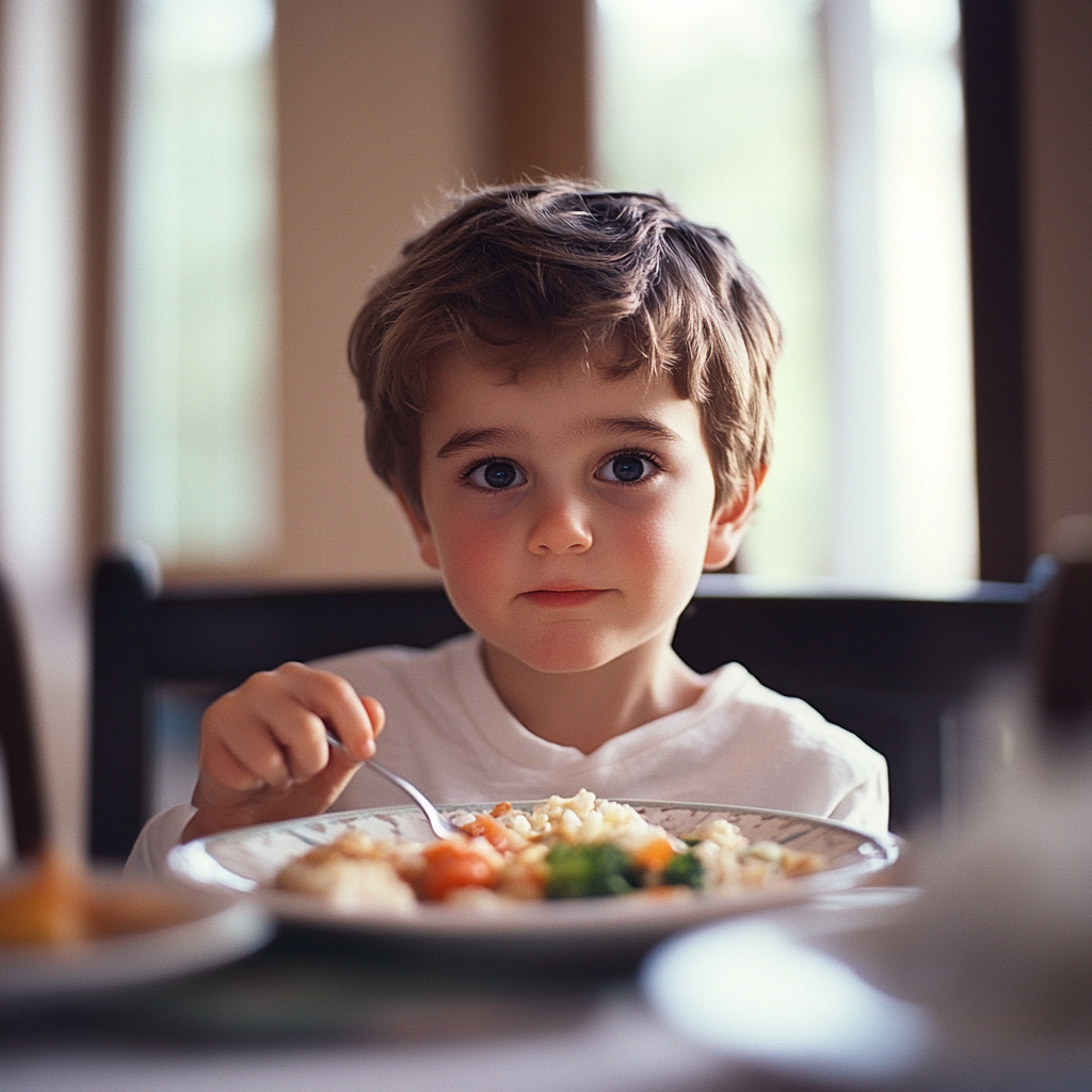 Un niño cenando | Fuente: Midjourney