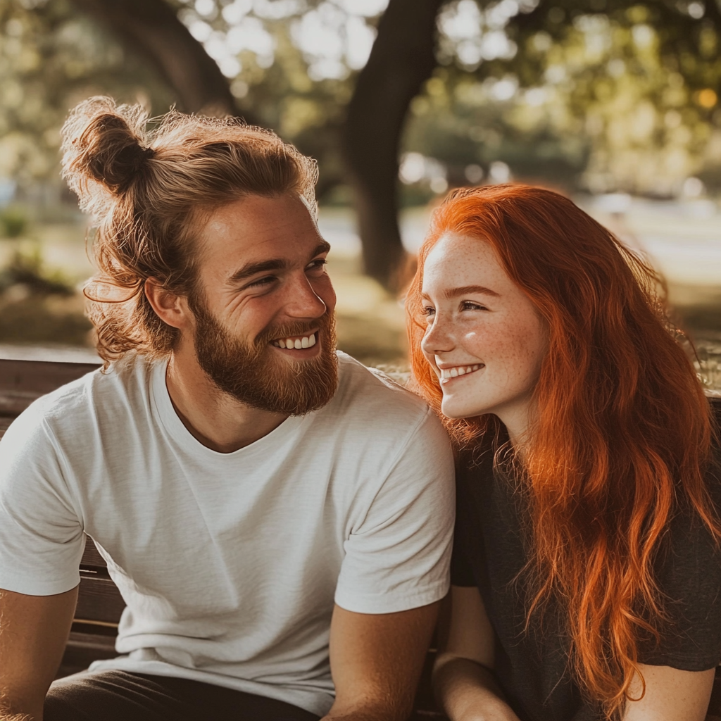 Una joven pareja sonriente | Fuente: Midjourney
