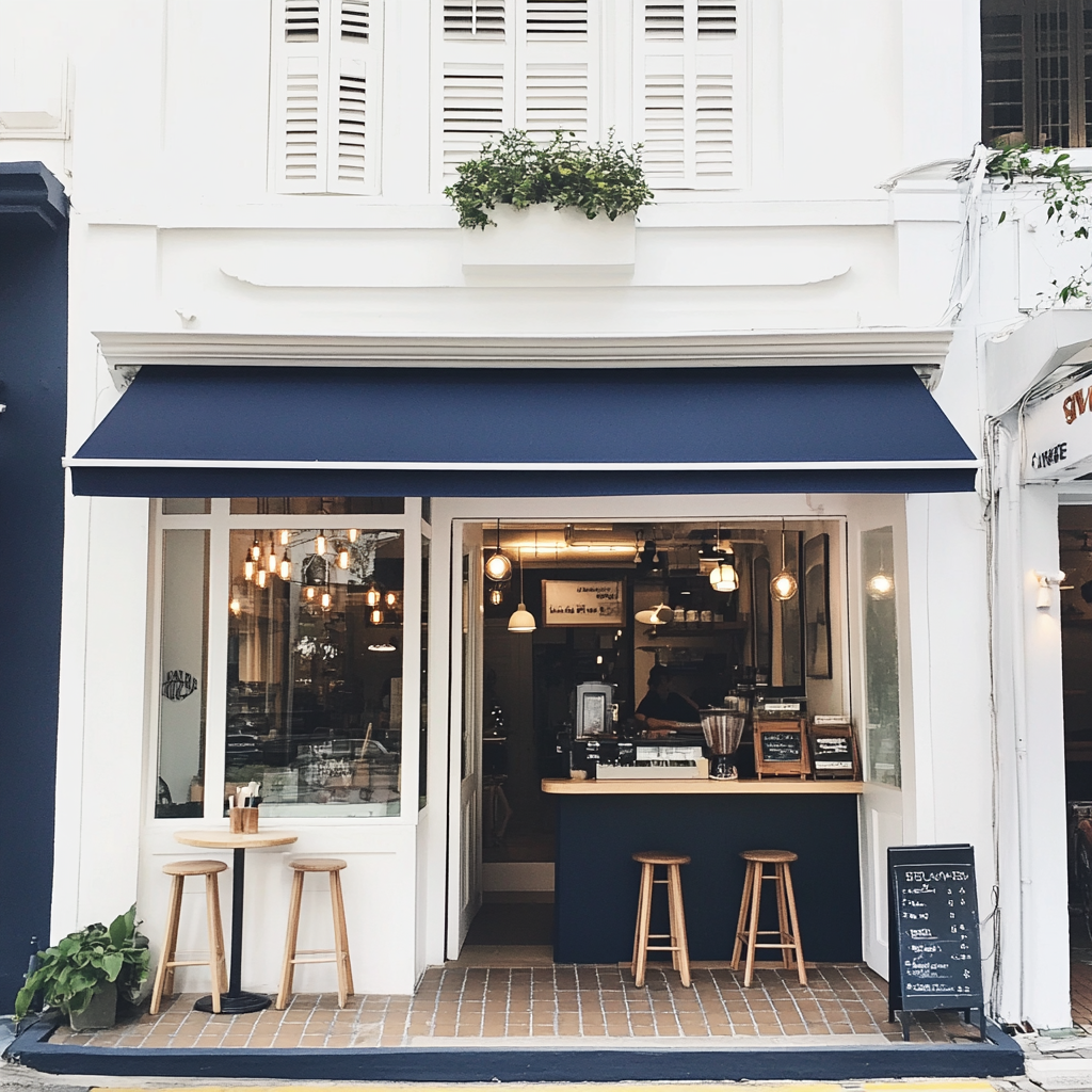 El exterior de una bonita cafetería | Fuente: Midjourney