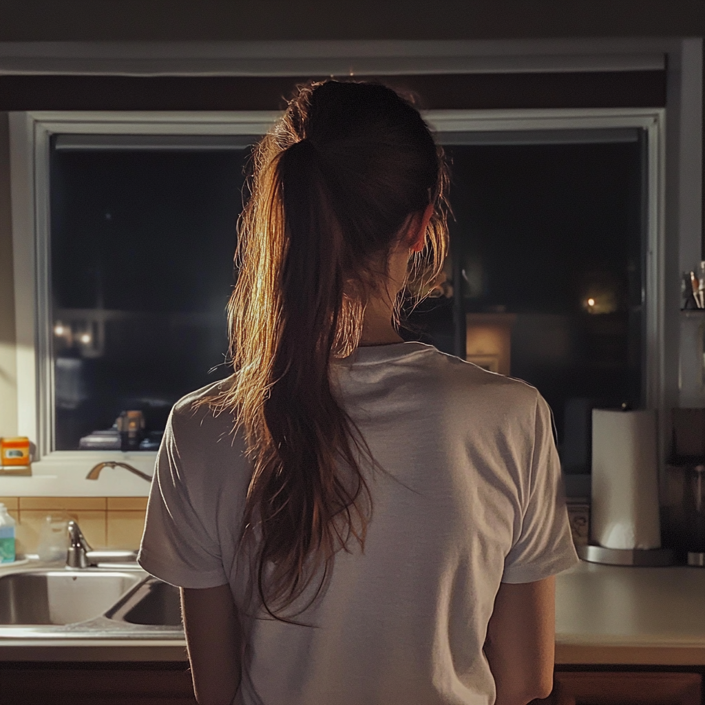 Una mujer ante un fregadero de cocina | Fuente: Midjourney