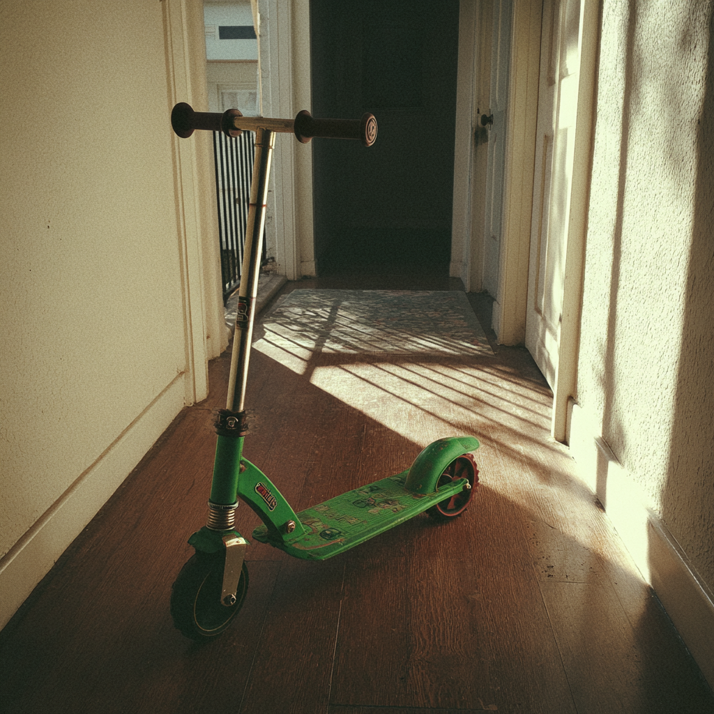 Una patineta verde en un pasillo | Fuente: Midjourney