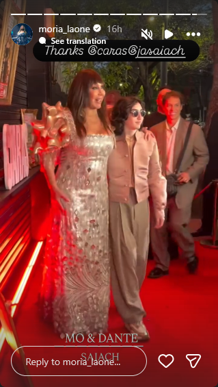 Moria Casán y su nieto Dante Della Paolera en la alfombra roja de la gala de CARAS Moda | Fuente: Instagram Stories/moria_laone