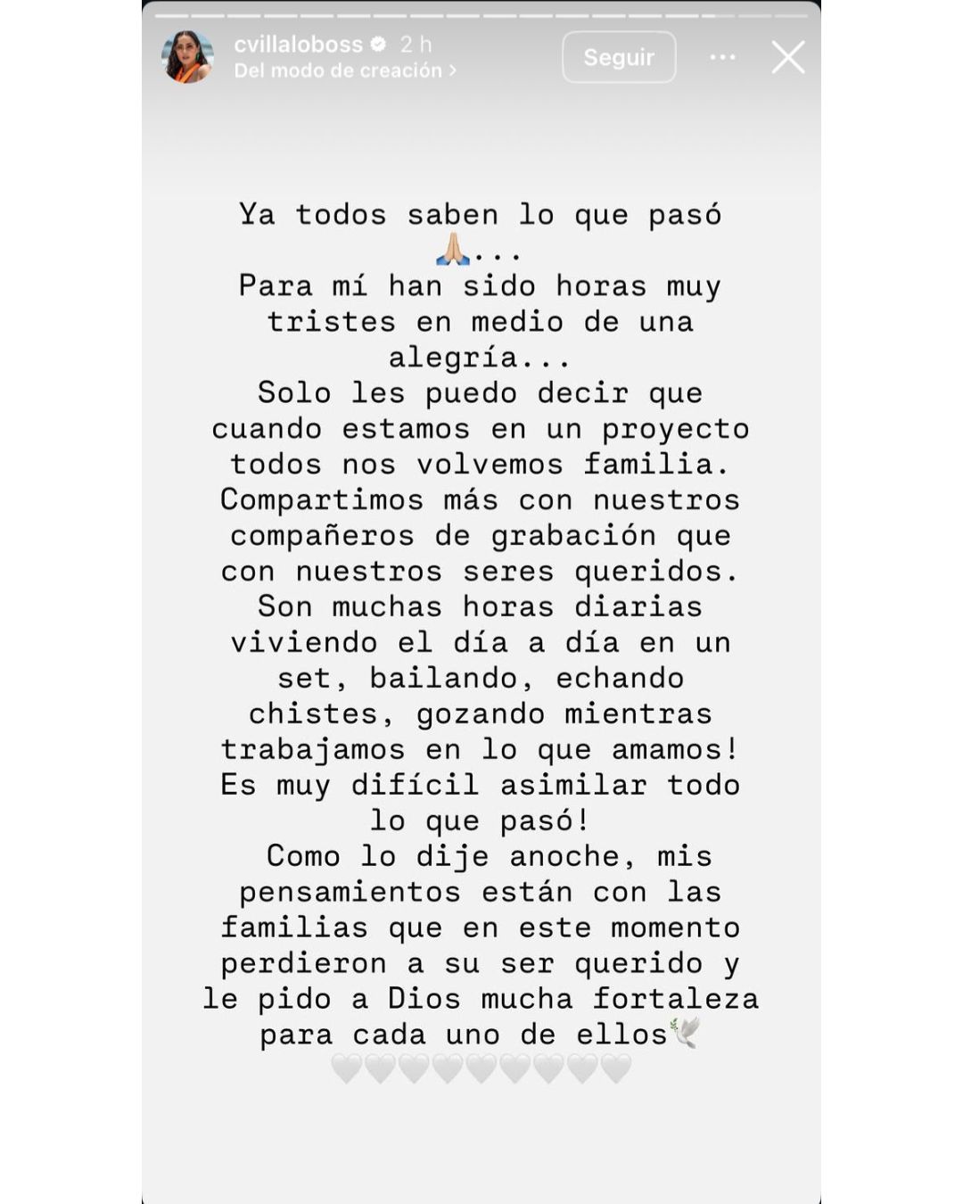 Carmen Villalobos manifestó que ha tenido horas muy tristes por la tragedia en la que perdieron la vida dos amigos. | Fuente: Instagram/elheraldoco
