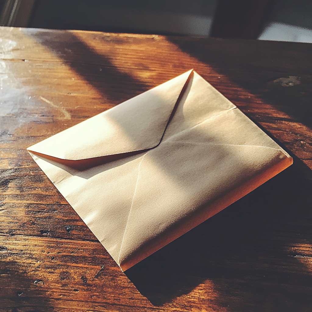 Un sobre sobre una mesa | Fuente: Midjourney