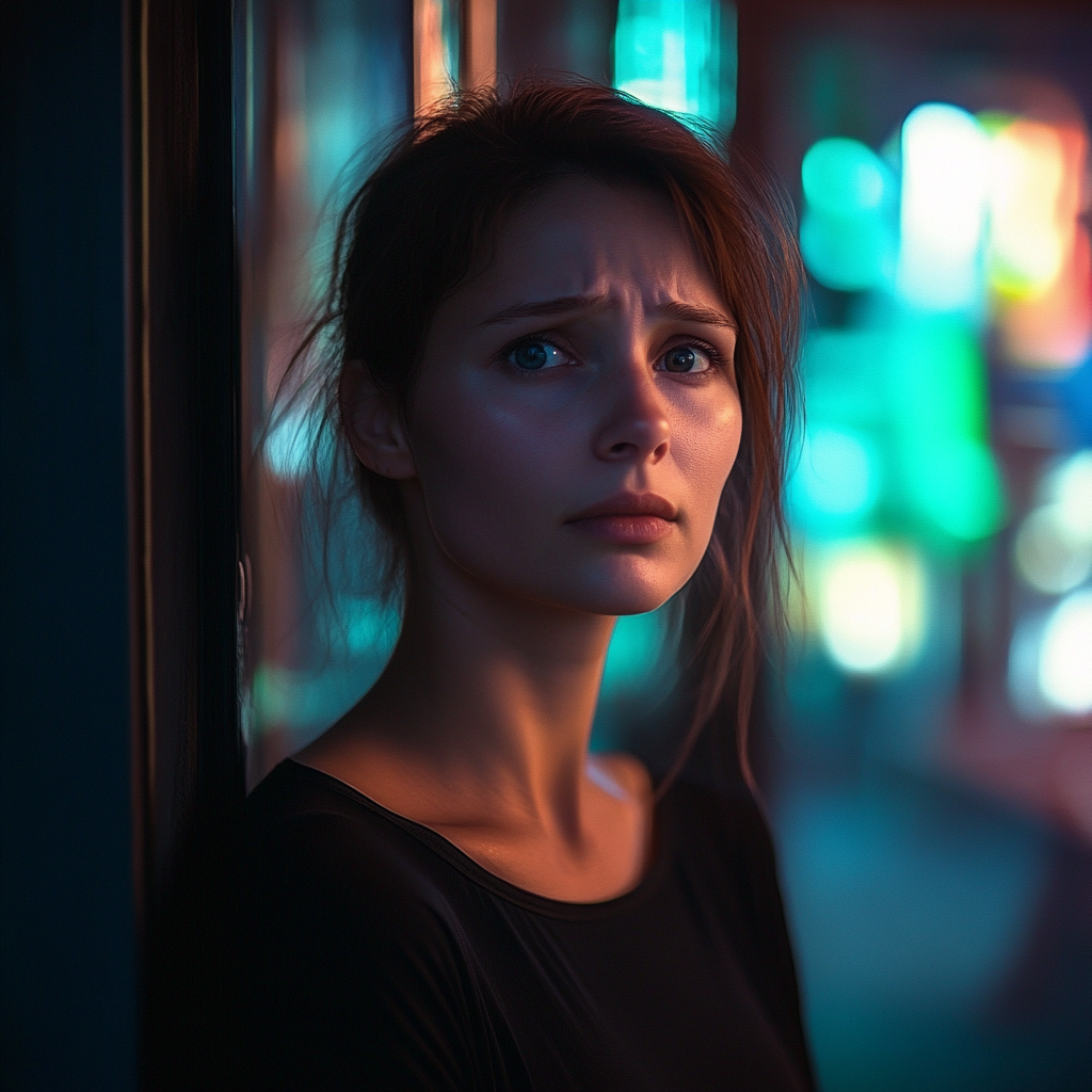 Una mujer alterada mirando al frente | Fuente: Midjourney