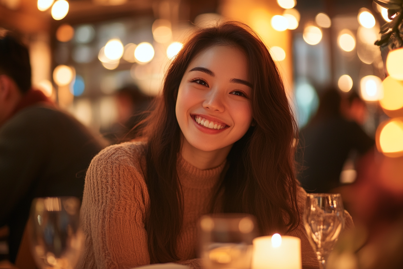 Una mujer sonriente en un restaurante | Fuente: Pexels