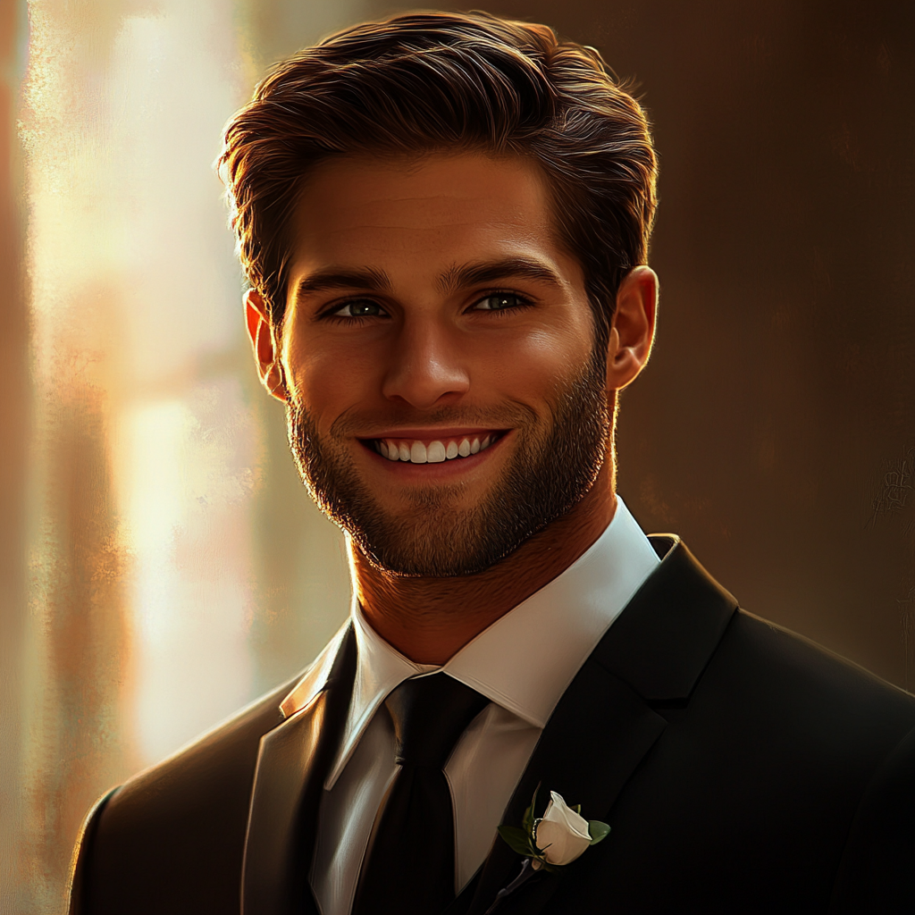 Un novio guapo sonriendo | Fuente: Midjourney