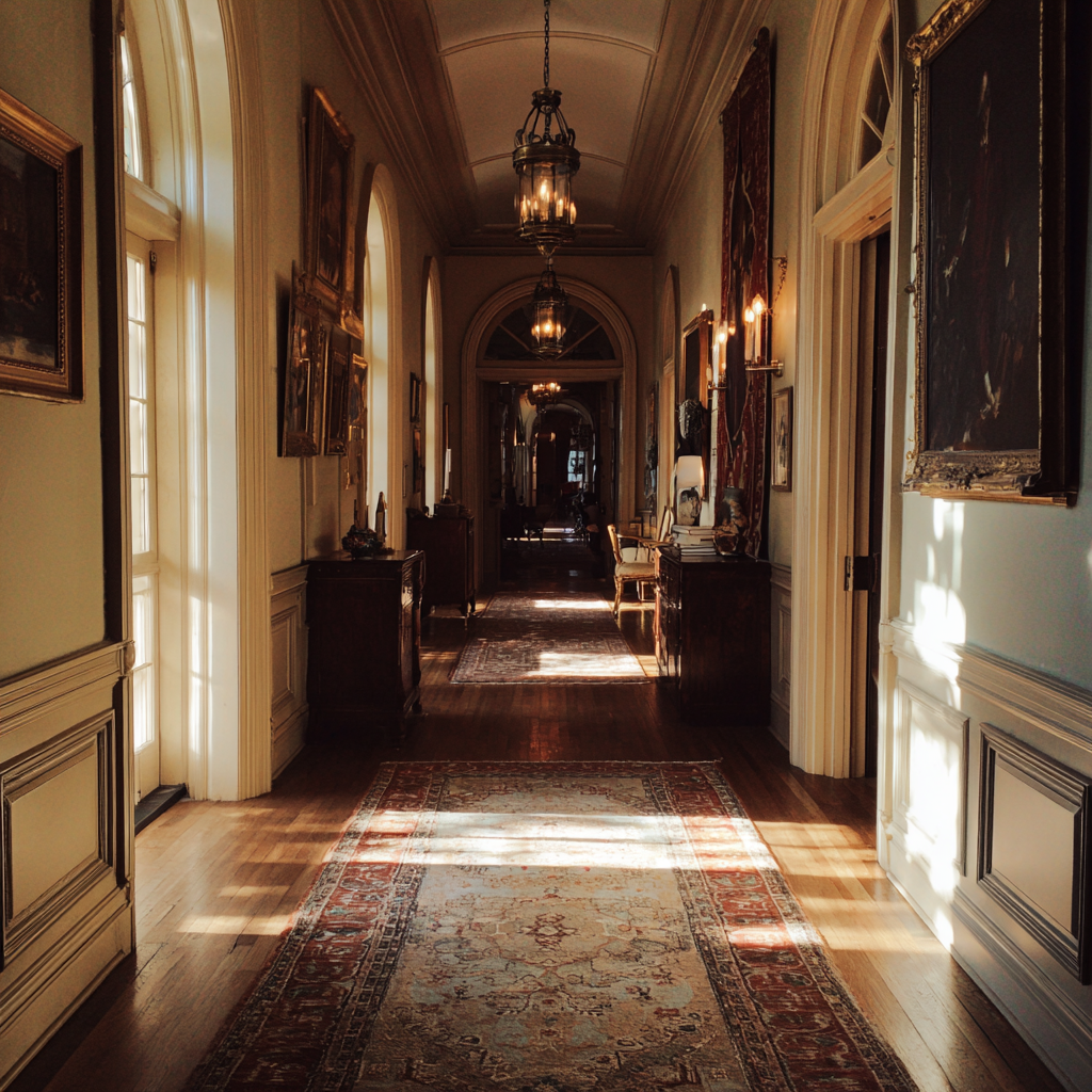 Un elegante corridoio in una villa | Fonte: Midjourney
