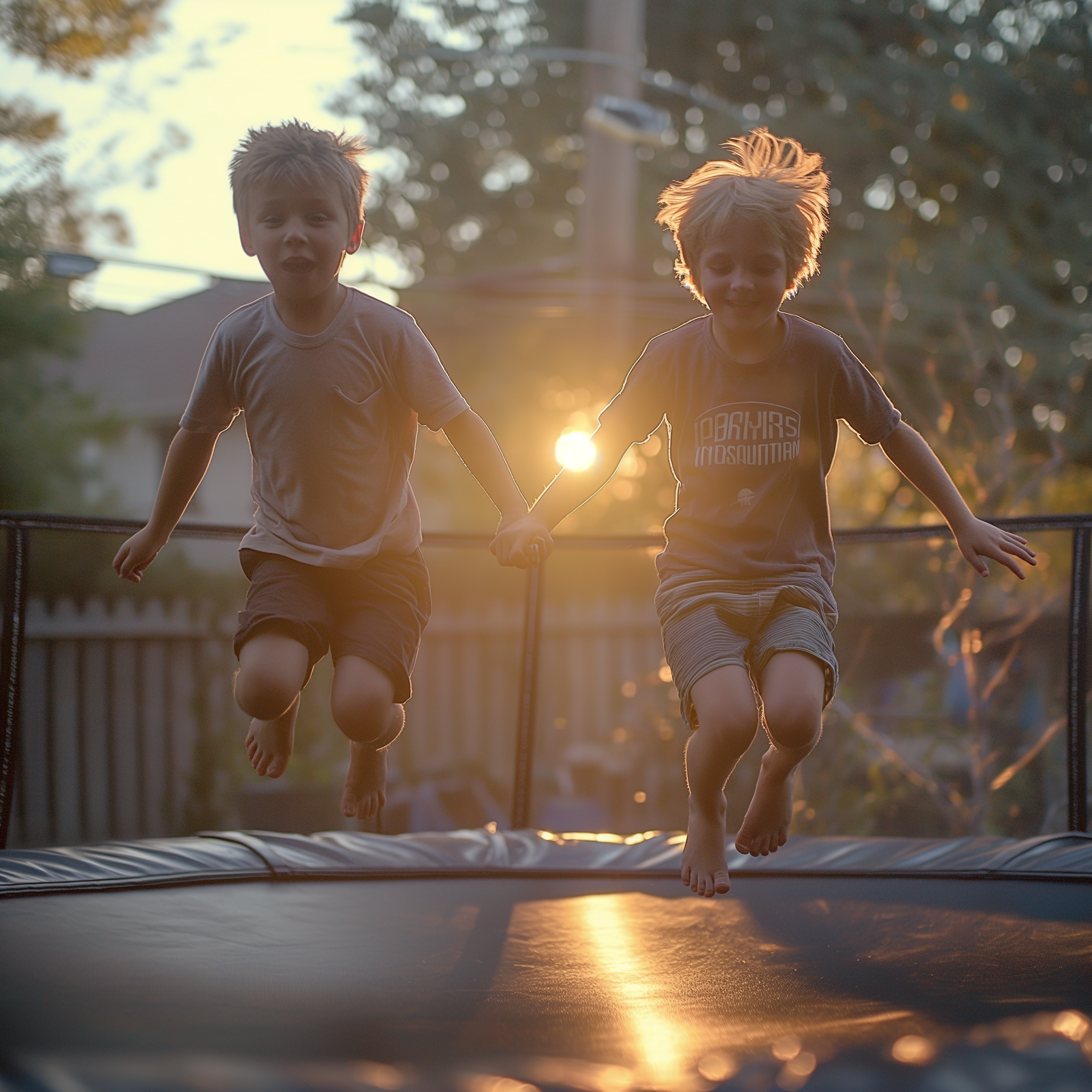 Dos niños felices jugando juntos en una cama elástica | Fuente: Midjourney