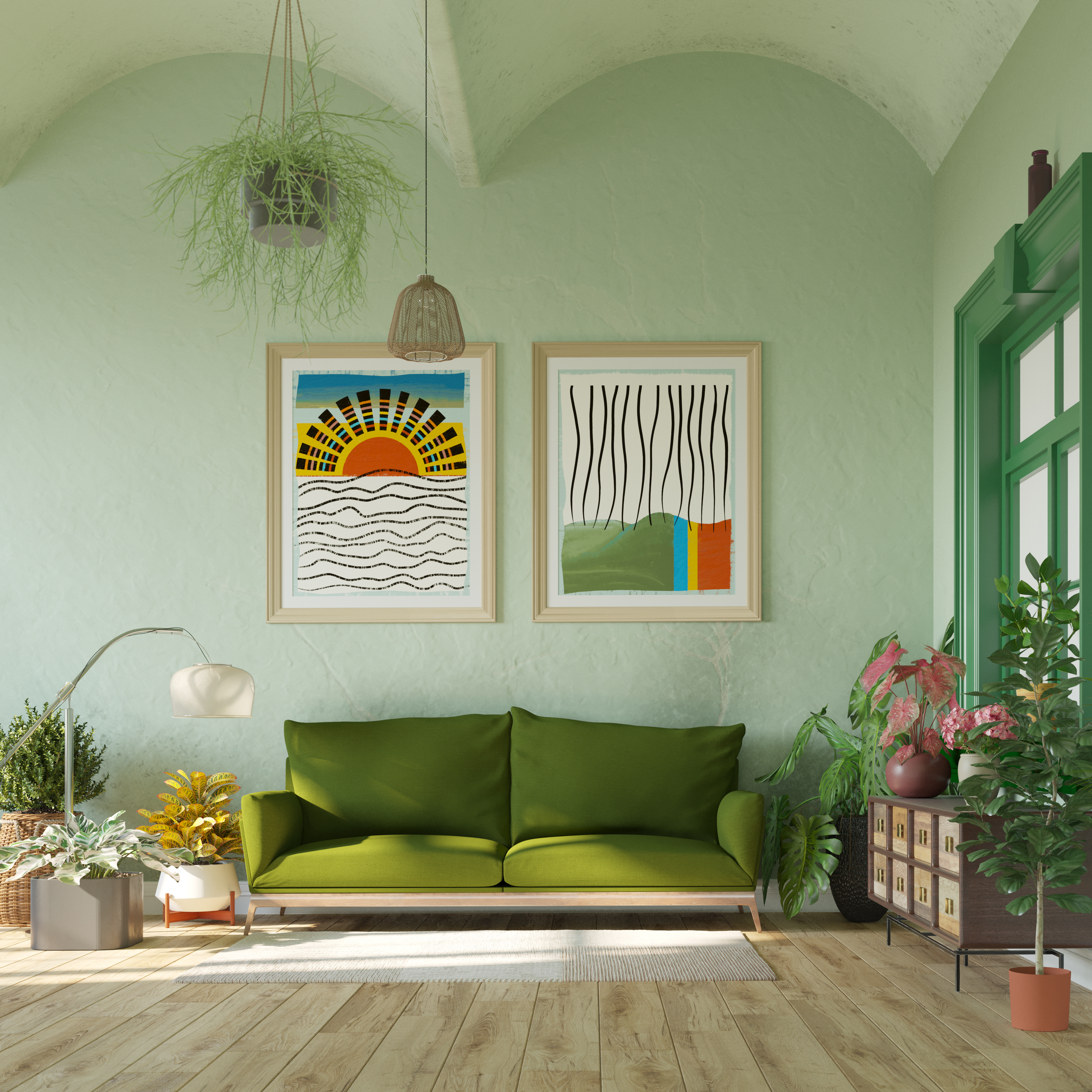 Una habitación con obras de arte enmarcadas | Foto: Getty Images
