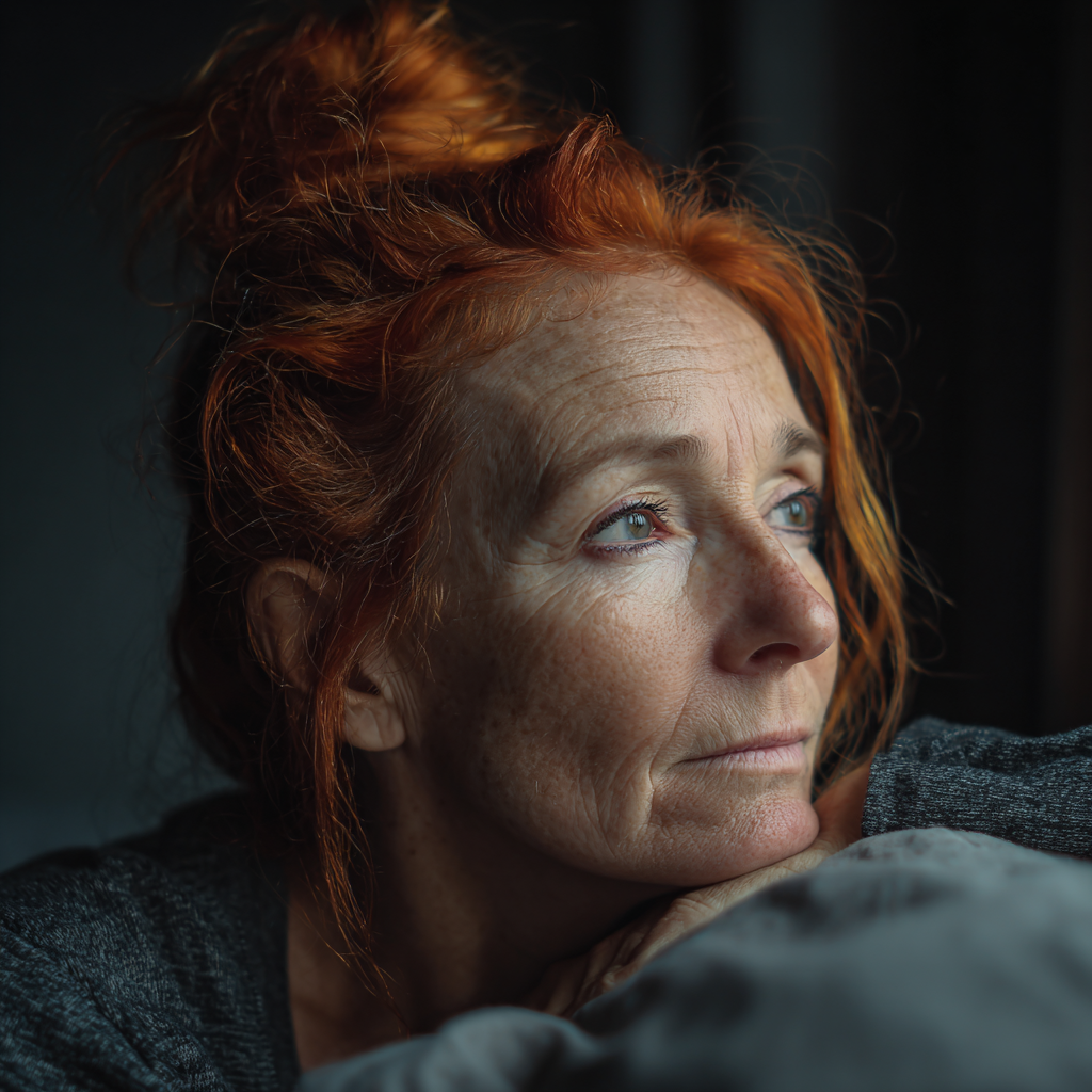 Una anciana enferma mirando por la ventana | Fuente: Midjourney