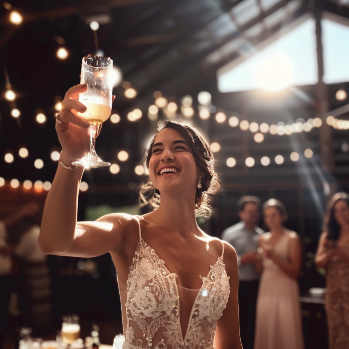 Una novia brindando en su boda | Fuente: Midjourney