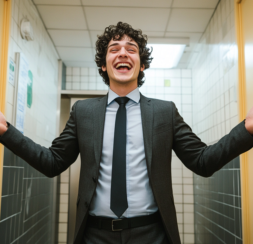 Un hombre fanfarroneando en un baño | Fuente: Midjourney